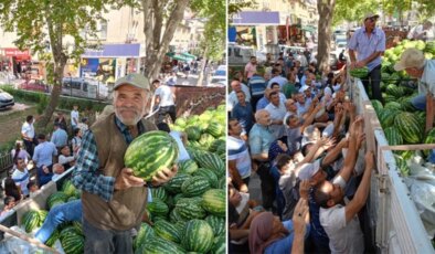 Verim yüksek çıkınca 17 ton karpuzu ücretsiz dağıttı