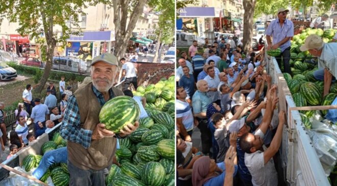 Verim yüksek çıkınca 17 ton karpuzu ücretsiz dağıttı